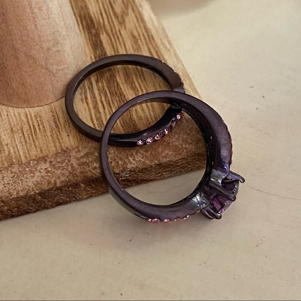 Amethyst CZ Ring-Brown Stainless Steel Multi-Band Design - Picture 4 of 7